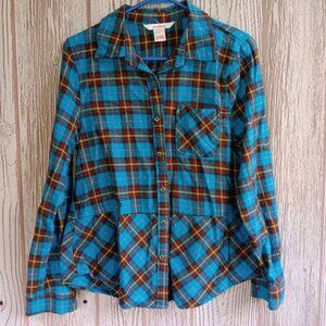 SUNDANCE Sweet Sally Plaid Flannel Shirt Size Medium Peplum, Comfortable